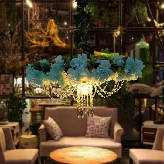Simulation Blue Enchantress Flower Crystal Chain Pendant Light Personality Bar Milk Tea Shop