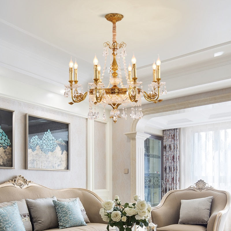 Luxury French Pendant Light Brass Lamp Gold Chandelier Candle Chandeliers Antique