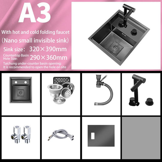 Bar Sink Single Bowl Hidden Black Kitchen Undermount Stainless Steel Square Small Size Sinks Or
