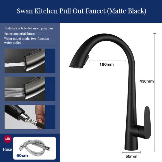 Brass Kitchen Faucets Pull Out Spout Mixer Taps Hot Cold Water Accessories Deck Mounted Stream