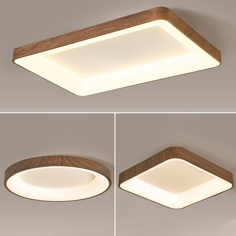 Led Ceiling Lamp For Living Room Bedroom Imitation Wood Grain Light Round Rectangle Square Decor