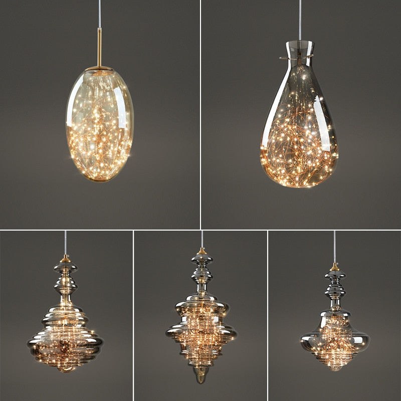 Creative Led Glass Lamp Store Cafe Dining Room Kitchen Table Decor Pendant Lights Modern Indoor