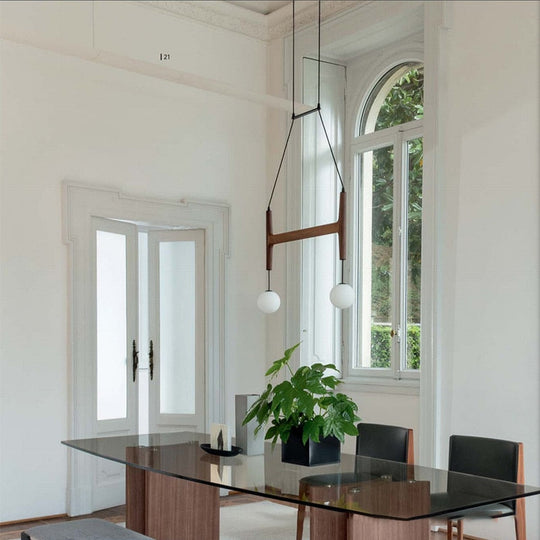 Nordic Simple Wooden Chandelier Luster Italian Retro Villa Hotel Decoration Glass Dining Table
