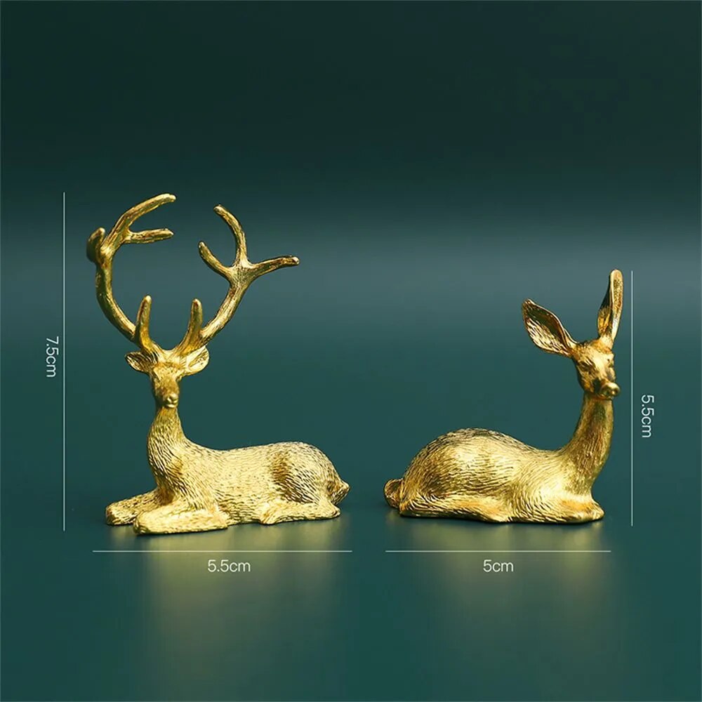 1 Pair Elk Deer Statue Nordic Ornament Art Figurine Vintage Golden Handicraft Table Decoration