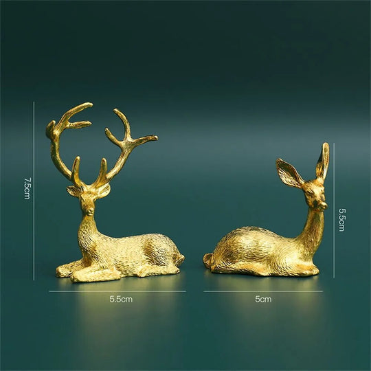 1 Pair Elk Deer Statue Nordic Ornament Art Figurine Vintage Golden Handicraft Table Decoration