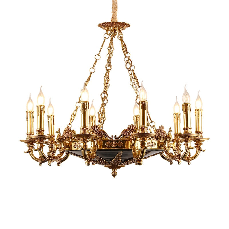French Mid Century Chandeliers Luxury Classical Foyer Pendant Light Antique Brass Chandelier Lustre