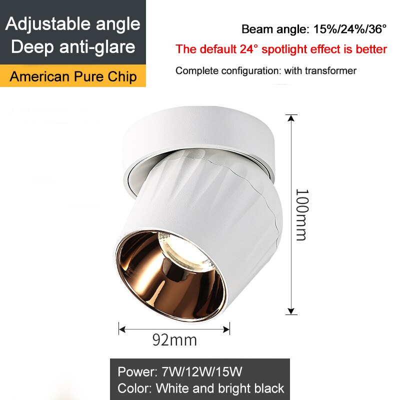 Foldable Led Ceiling Lights Lamp Dimmable Cob Spot 15W Surface Mounted Downlight For Indoor