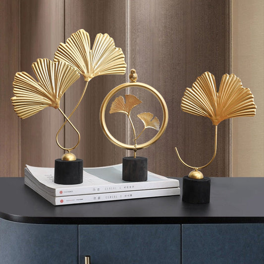 Nordic Creative Golden Ginkgo Leaf Ornaments - Modern Crafts For Living Room Decor And Home