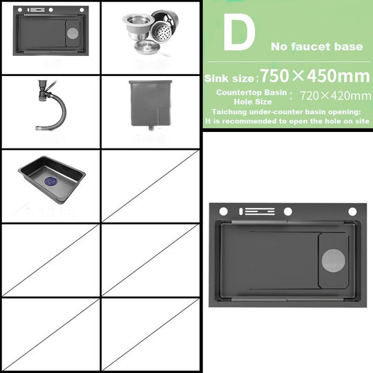 Kitchen Sink 304 Stainless Steel Topmount Sink With Knife - Holder Multifunction Single Bowl Wash