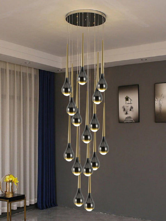 Black Staircase Led Pendant Ligh Modern Living Room Loft Hanging Lamp Villa Hotel Apartment Long
