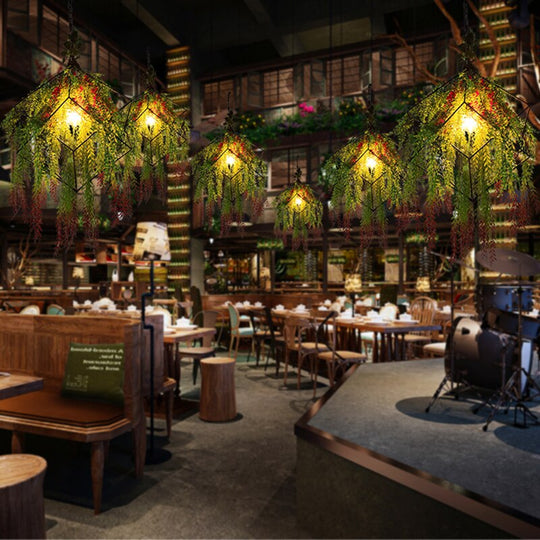 Rattan Music Restaurant Chandelier Retro Art Square Bar Clothing Store Plant Decoration Pendant