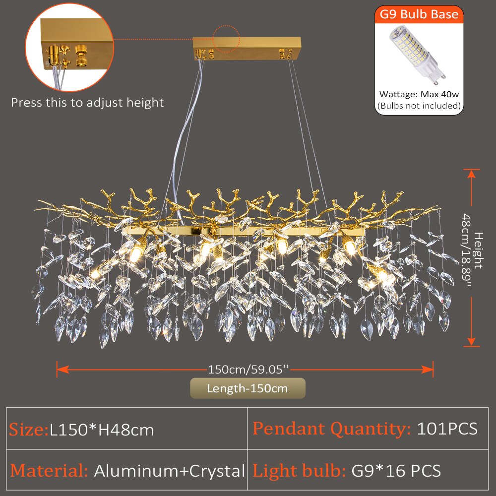 Layla - Elegant Crystal Pendant Light For Living Dining & Bedrooms In Chrome Gold Long 150Cm Gold /