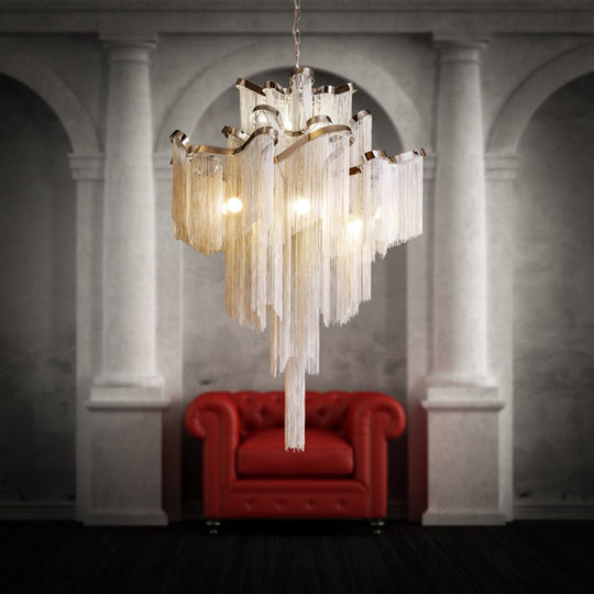 Aluminium Chain Chandelier Fringed Pendant Lamp Luxury Stair Silver Gold Ceiling Light For Home