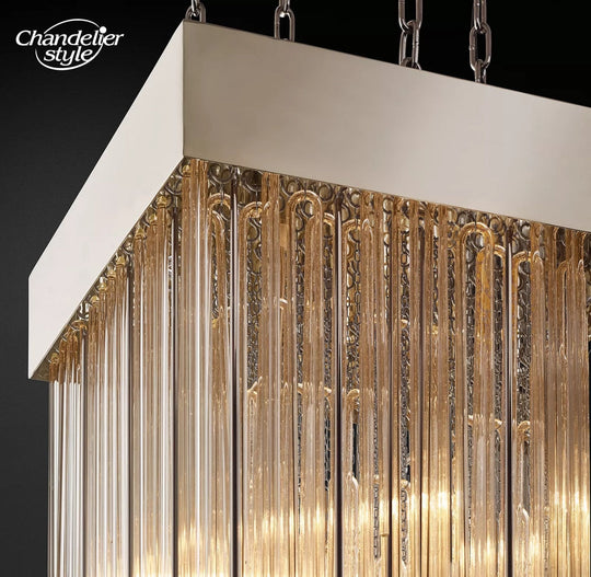 Cascada Square Chandeliers Modern Vintage Led Tassel Glass Brass Chrome Black Pendant Lights Living