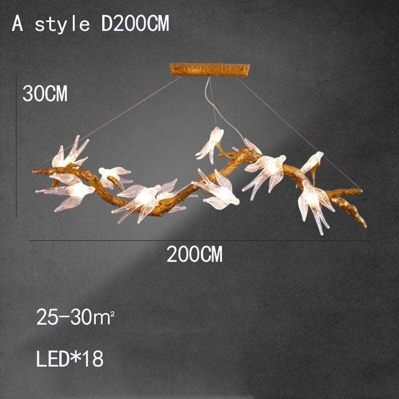 Branches Copper Chandelier Lustre Hanging Lamps For Ceiling Modern Suspension Bird Crystal