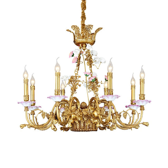 6/8/15 Lights French Pastoral Copper Flower Basket Chandelier European Style Classic Living Dining