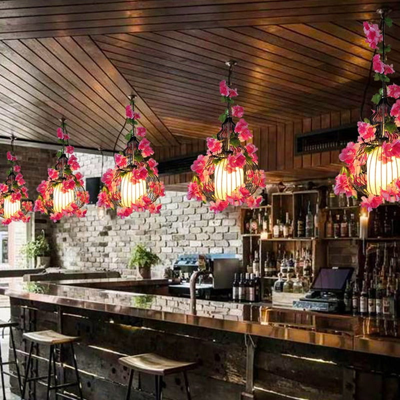 Simulation Flower Birdcage Plant Pendant Light Theme Tavern Restaurant Clothing Store Business