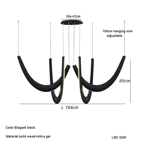 Luxury Hand - Crafted Black Wood Pendant Light - Designer Chandelier For Elegant Room Decor C