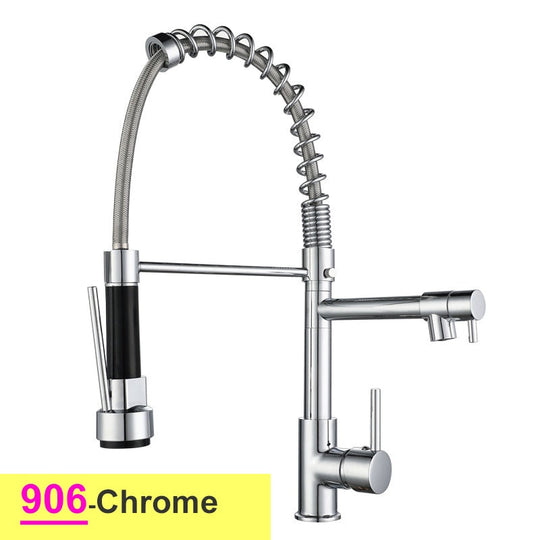 Pull Down Spring Kitchen Faucets Rose Gold Hot Cold Sink Mixer Tap Deck Mounted Brass Black Faucet