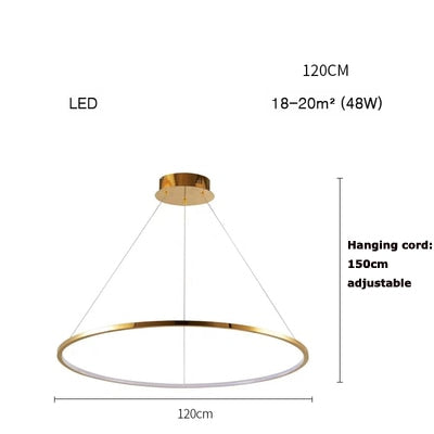 Art Deco Led Stainless Steel Golden Silver Ring Hanging Lamps Lustre Pendant Light Lighting