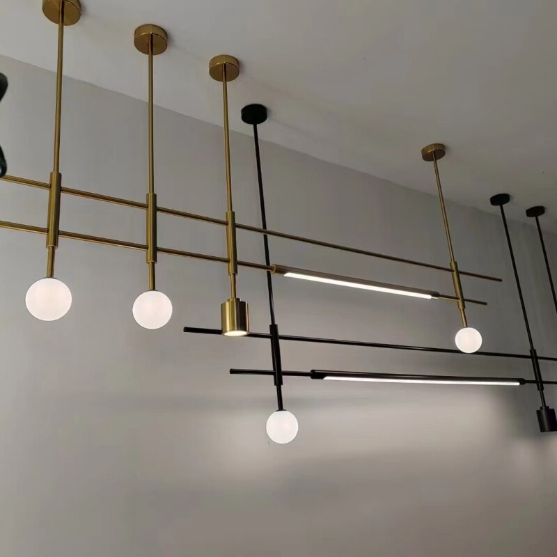 Sleek Height - Adjustable Dining Room Chandelier - Minimalist Gold And Black Metal Design Pendant