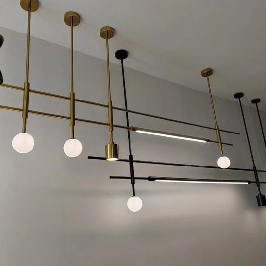 Sleek Height - Adjustable Dining Room Chandelier - Minimalist Gold And Black Metal Design Pendant