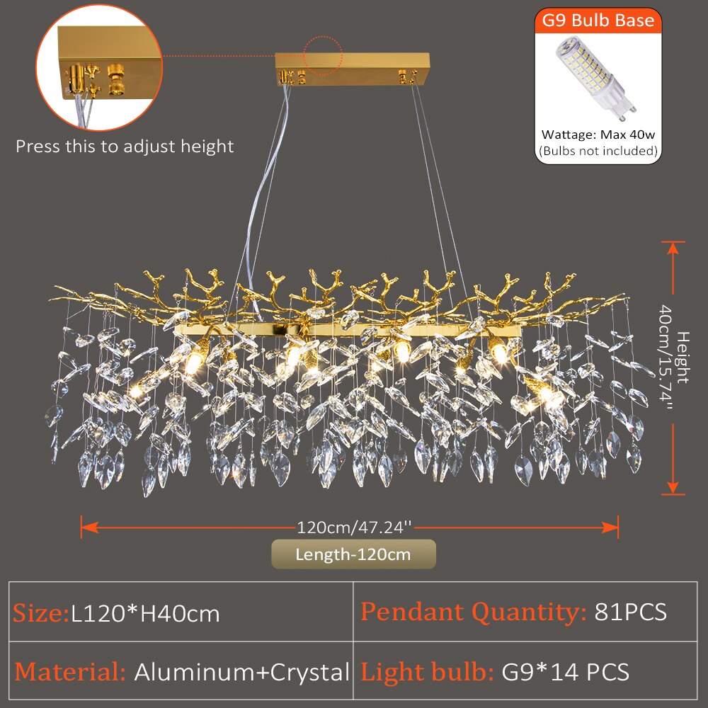 Layla - Elegant Crystal Pendant Light For Living Dining & Bedrooms In Chrome Gold Long 120Cm Gold /