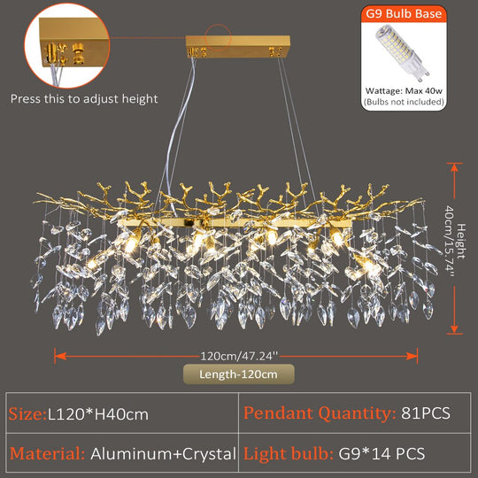 Layla - Elegant Crystal Pendant Light For Living Dining & Bedrooms In Chrome Gold Long 120Cm Gold /