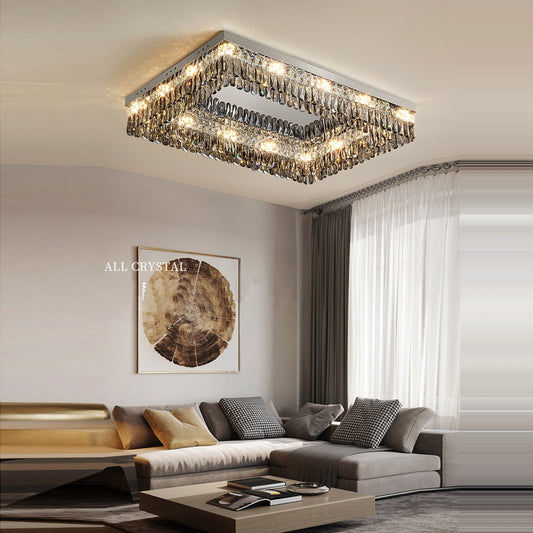 Luxury Square Crystal Led Ceiling Lights - Modern Dimmable Lamps For Elegant Living Room Decor &