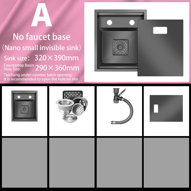 Bar Sink Single Bowl Hidden Black Kitchen Undermount Stainless Steel Square Small Size Sinks Or