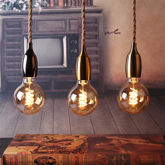 Retro Hemp Rope Industrial Chandelier Base Electroplating Bottle Pendant E27Lamp Holder Kitchen