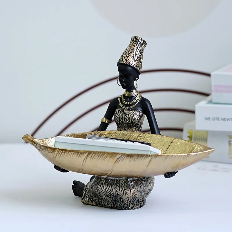 Saakar Resin Exotic Black Woman Storage Figurines Africa Figure Home Desktop Decor Keys Candy