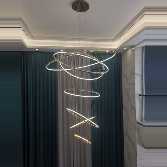 Art Deco Led Stainless Steel Golden Silver Ring Hanging Lamps Lustre Pendant Light Lighting