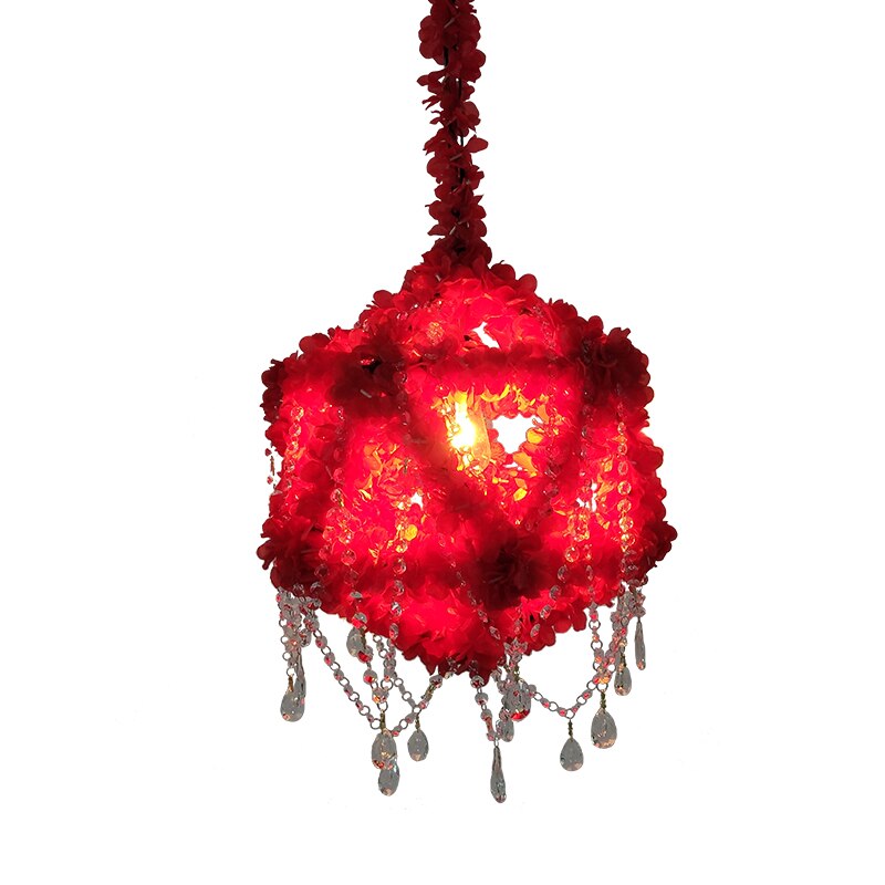 Pastoral Simulation Red Rose Plant Pendant Light Net Creative Bar Grill Hotel Box Dining Chandelier
