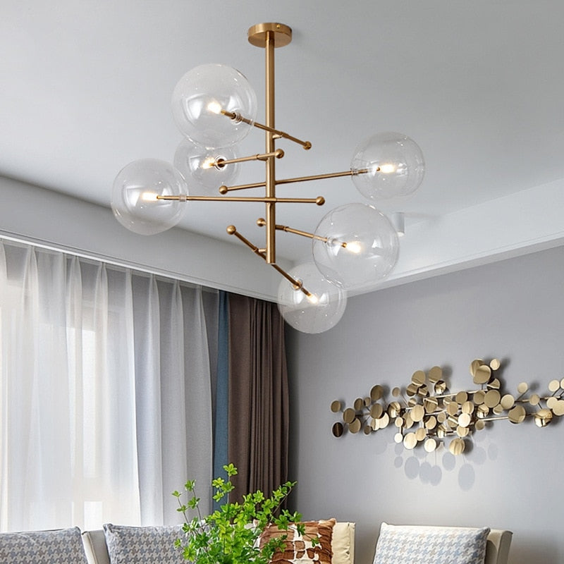 Modern Bronze Glass Pendant Light Bubbles Chandelier Study Living Room Restaurant Hanging Lamp Decor
