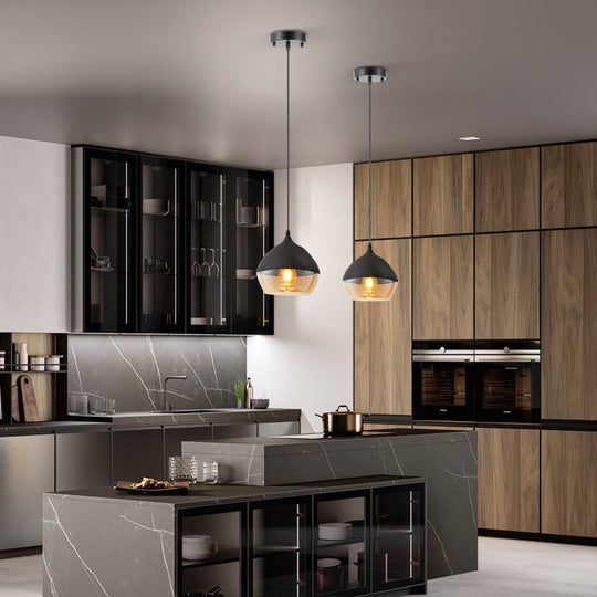 American Transparent Glass Ceiling Lamp Black Metal Living Room Lights Bedroom Cafe Bar Corridor