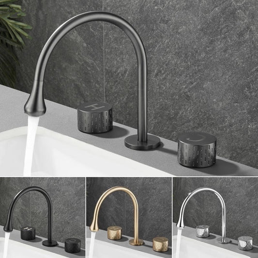 Brushed Gold Basin Faucet Brass Gray Widespread Bathroom Black Sink Faucets 3 Hole Hot And Cold