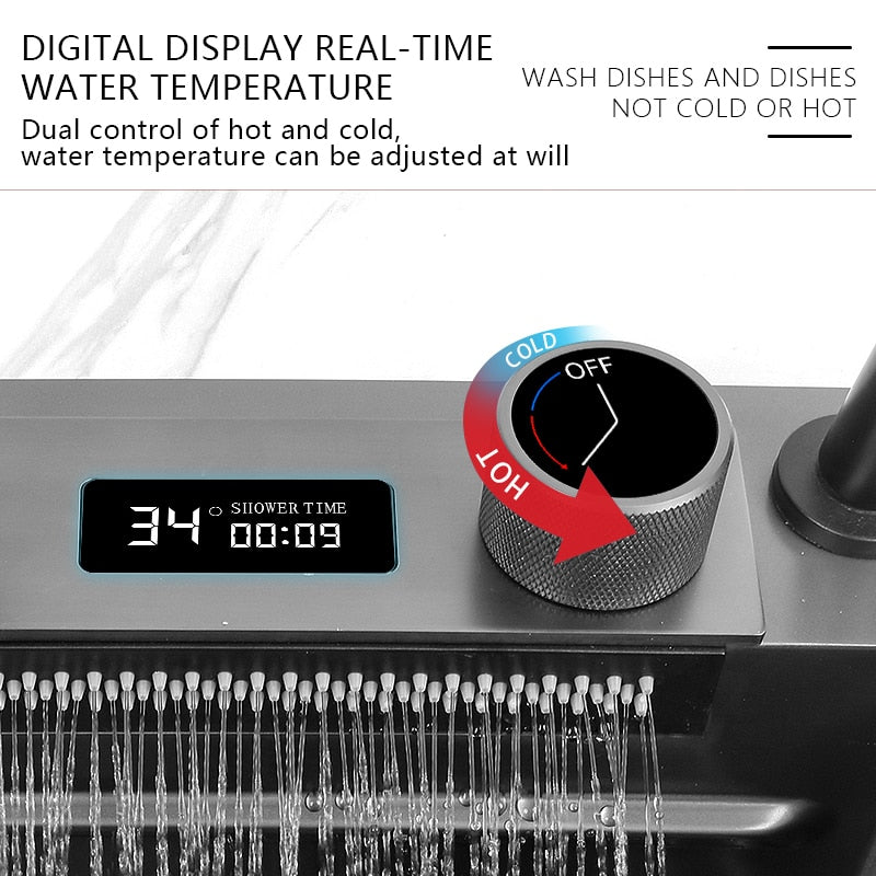 Waterfall Sink Kitchen 304 Stainless Steel Large Single Slot With Multifunction Touch Faucet Above
