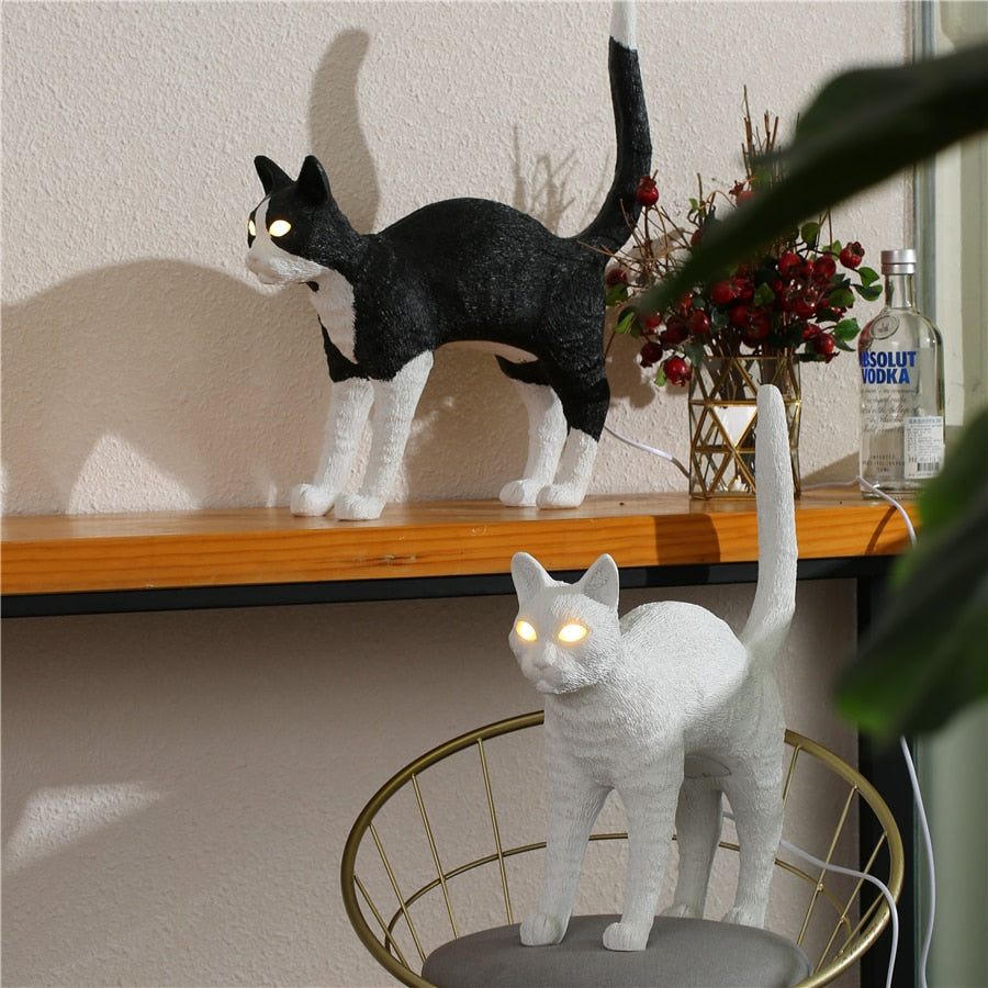 Nordic Resin Cat Table Lamps - Bedside Desk Lamp With Led Light Fixtures For Bedroom Artistic Home
