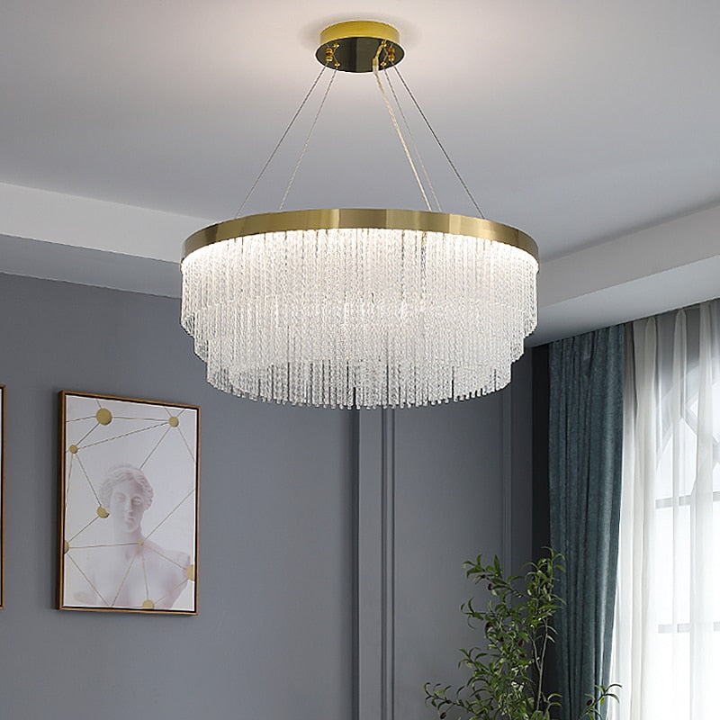 Moden Chandelier Lighting For Living Room Luxury Round Twisted Crystal Pendant Lamp Home Indoor