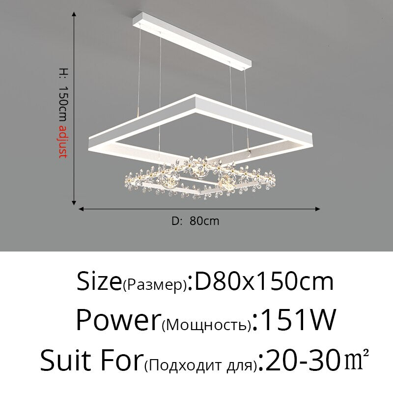 Modern Minimalist Square Frame Pendant Lights Home Room Creative Geometric Crystal Restaurant