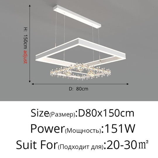 Modern Minimalist Square Frame Pendant Lights Home Room Creative Geometric Crystal Restaurant