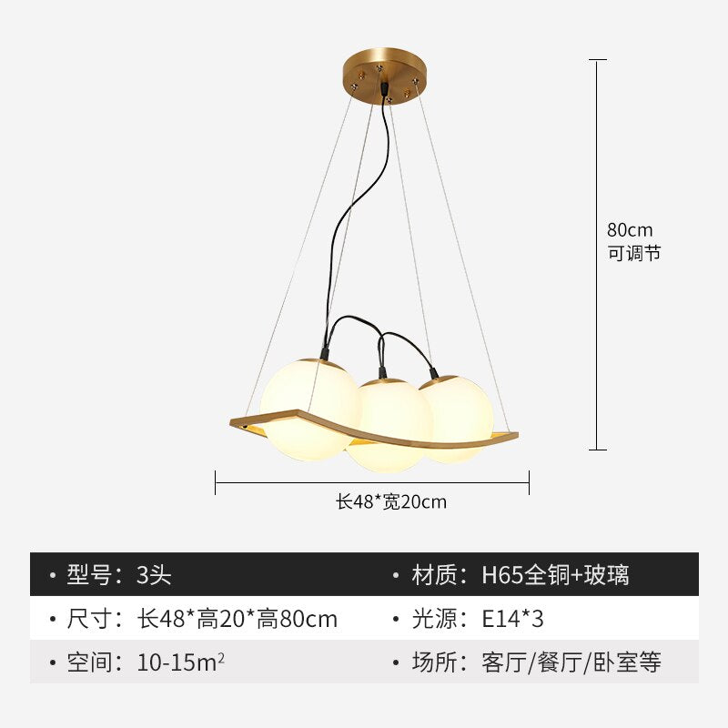 Nordic Design Simple Copper Glass Ball Pendant Lights Led E14 Gold Lustre Post - Modern Dining Room