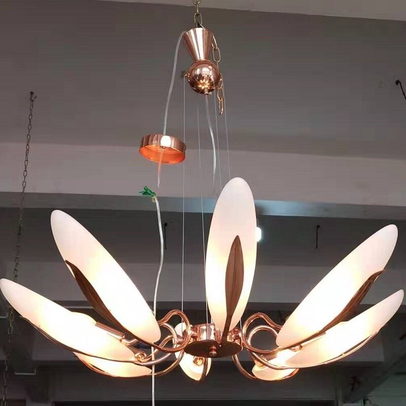 Nordic Style Leaf Lamp Bedroom Warm And Romantic Light Luxury Lotus Glass Shade Pendant Light