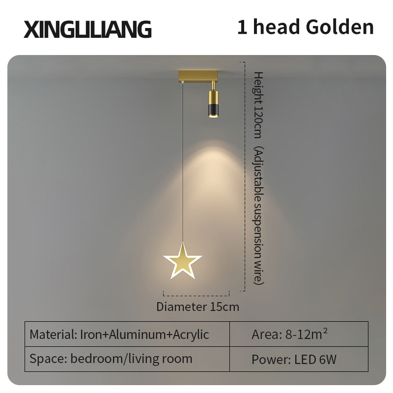 Bedside Chandelier Background Wall Home Decoration Bedroom Golden Pendant Light With Spotlight 1C