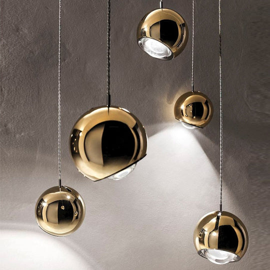 Rotatable Bedside Led Pendant Lights: Modern Gold Chrome Metal Lighting For Bar Restaurant And