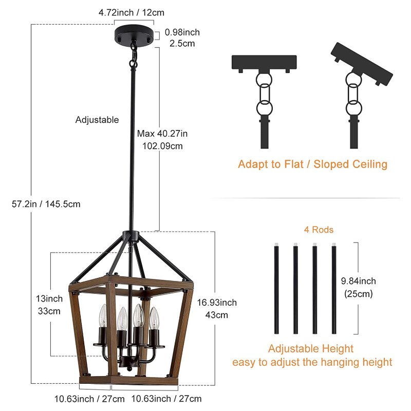 Vintage Imitation Wood Chandelier Farmhouse Chandeliers Living Dining Bedroom Kitchen Pendant Lamps