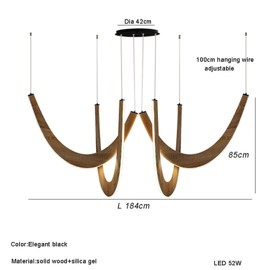 Luxury Hand - Crafted Black Wood Pendant Light - Designer Chandelier For Elegant Room Decor A