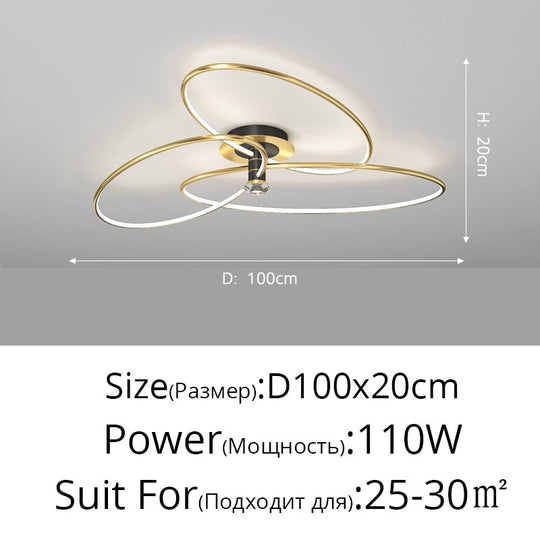 Postmodern Nordic Creative Rotatable Living Room Ceiling Light B Gold D100X20Cm / 3 Colors No