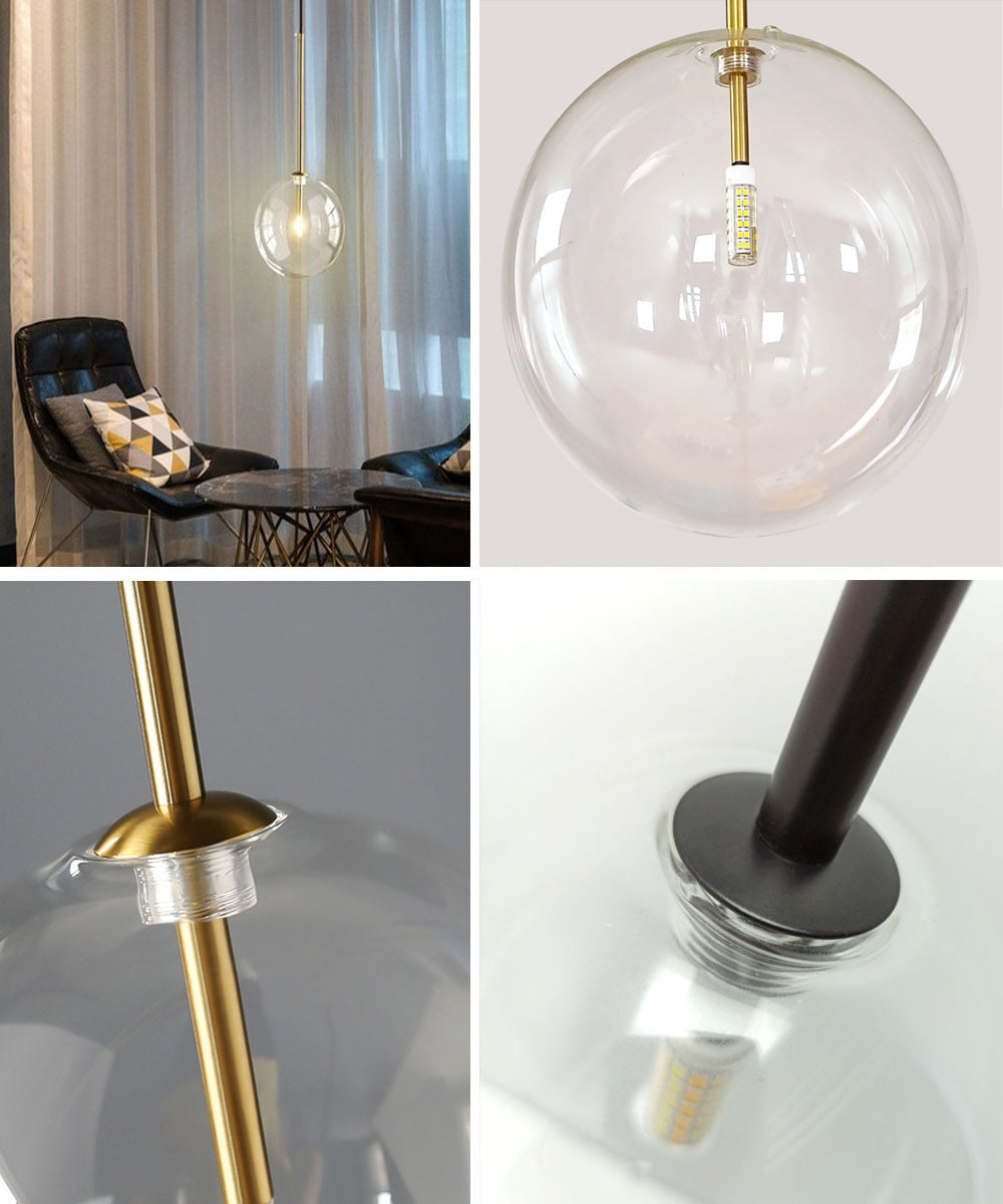 Nordic Pendant Lamp Modern Clear Glass Lights Ball Vintage Hanging For Loft Kitchen Living Room